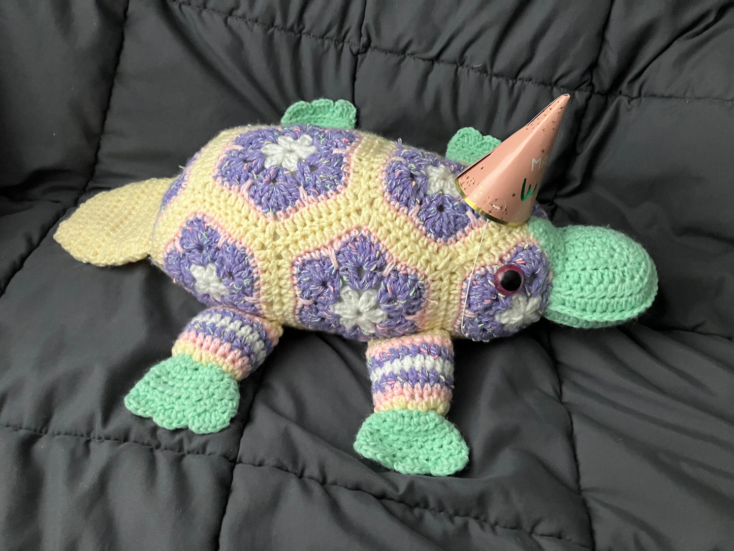 Sprinkles (Petal-pus crochet platypus)