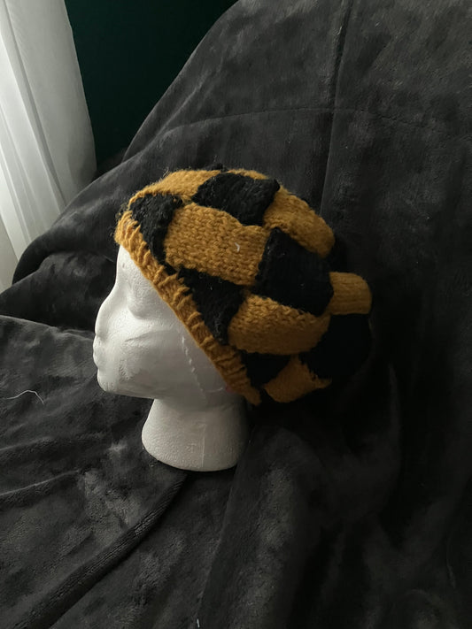 Black and Gold Faux Woven Hat